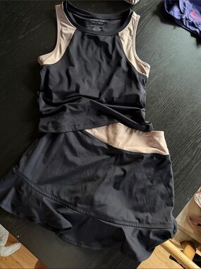 Sincerely Jules Black and Beige Two-Piece Skort Set